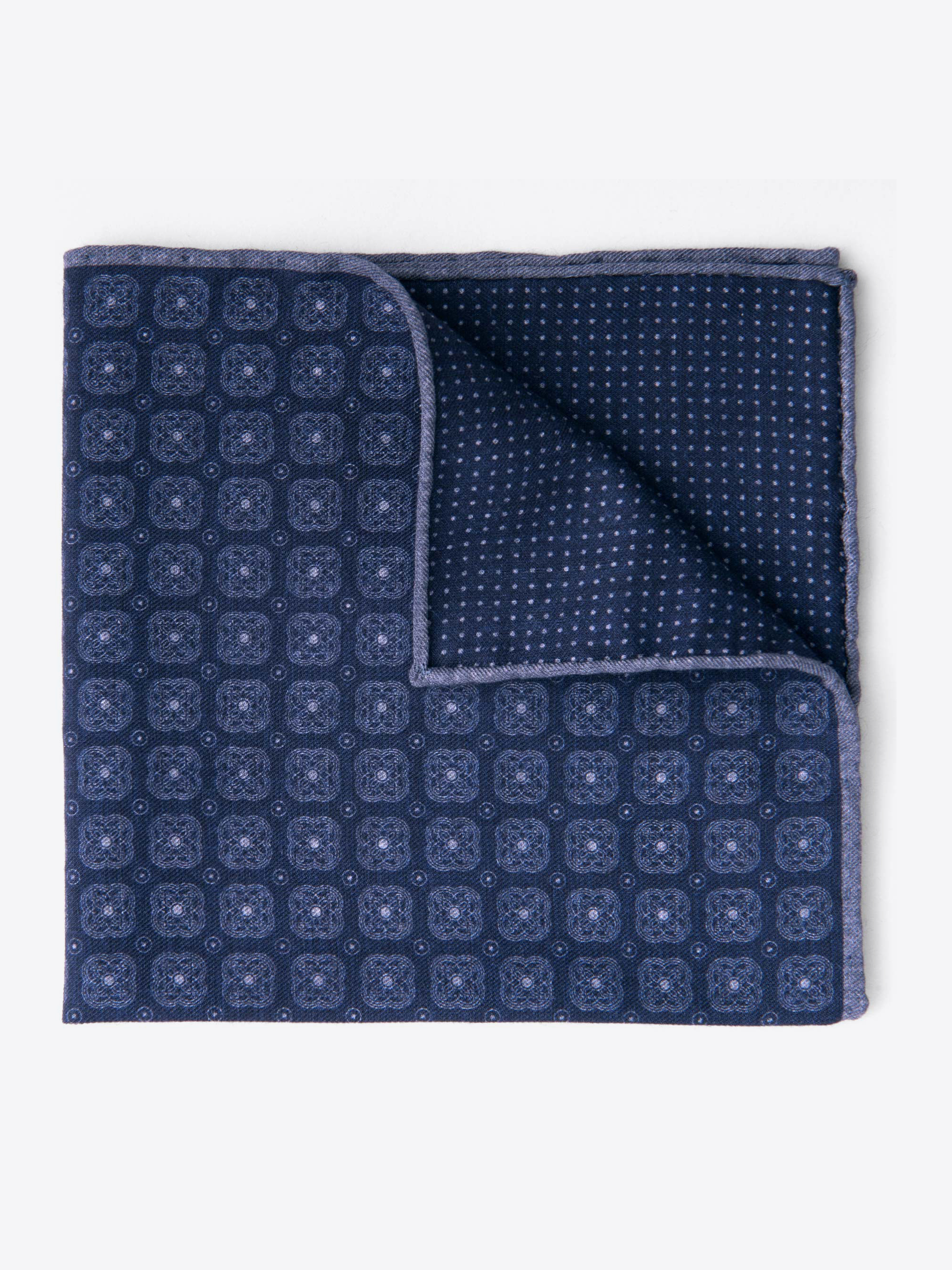 Zoom Image of Navy Printed Cotton and Wool Square