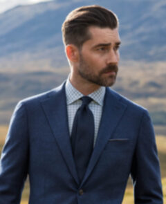 Navy Melange Wool and Cotton Pocket Square Product Thumbnail 5