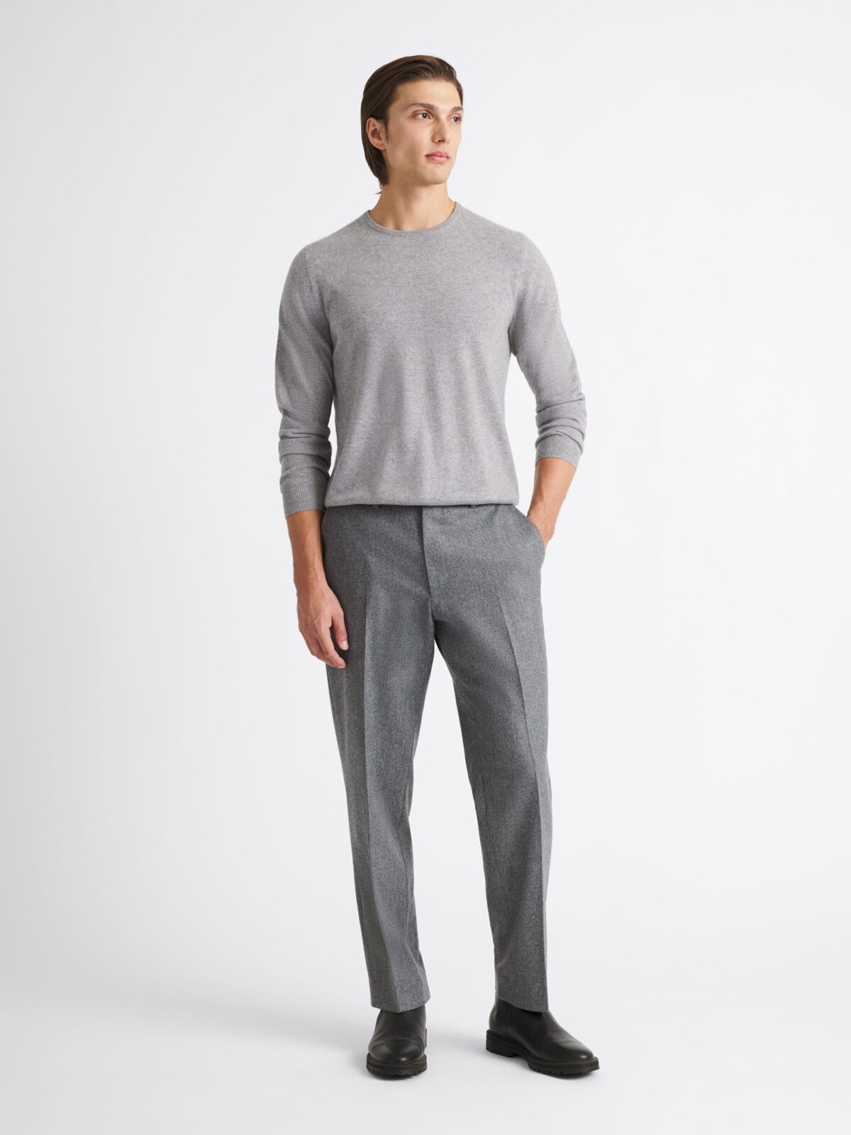 Light Grey Scottish Cashmere Crewneck Sweater - Proper Cloth