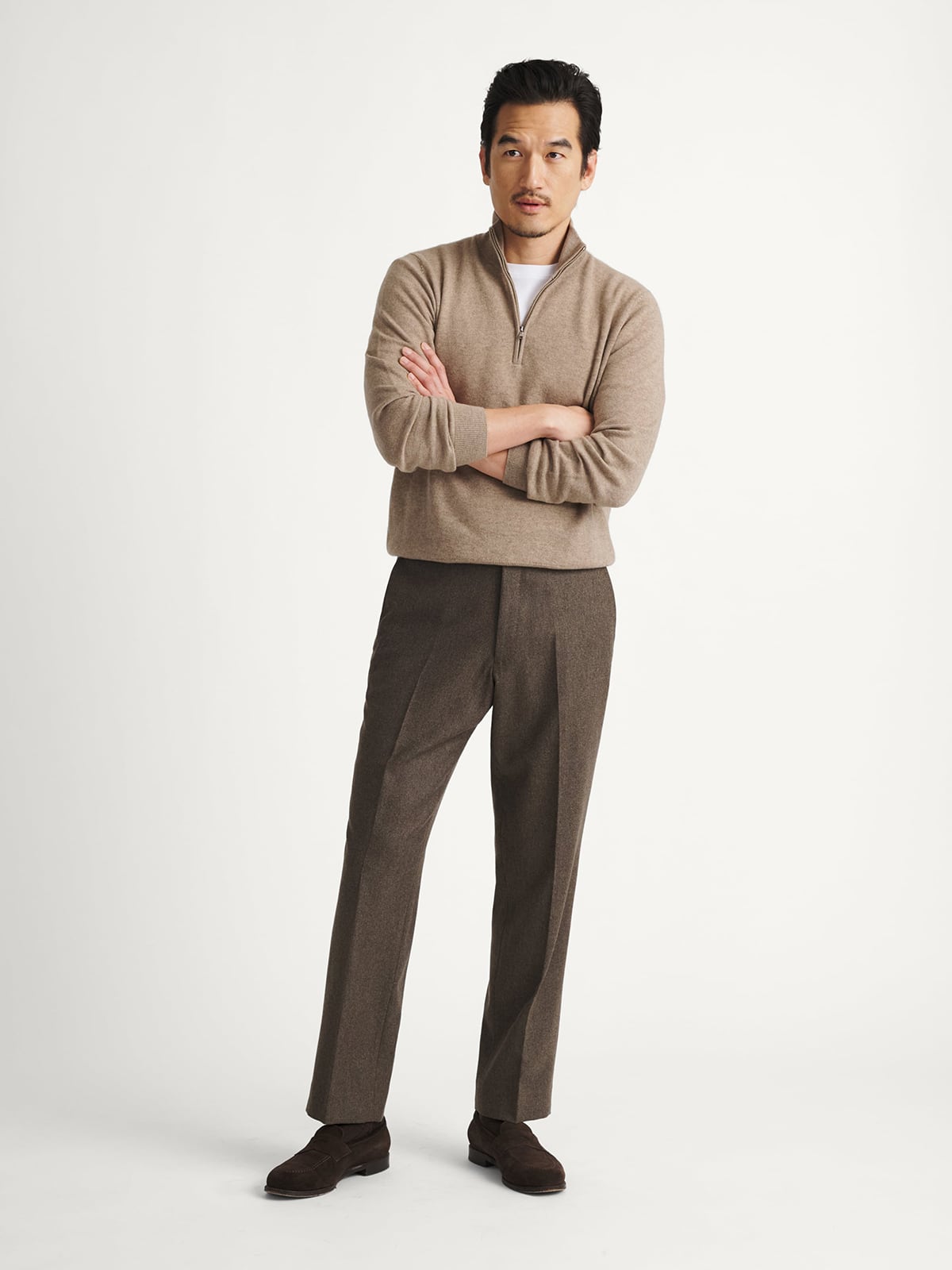 slim fit dress slacks Jennie Liu Men's 100% Pure Cashmere Long Sleeve Pullover V Neck Sweater Charcoal / Small main image 1