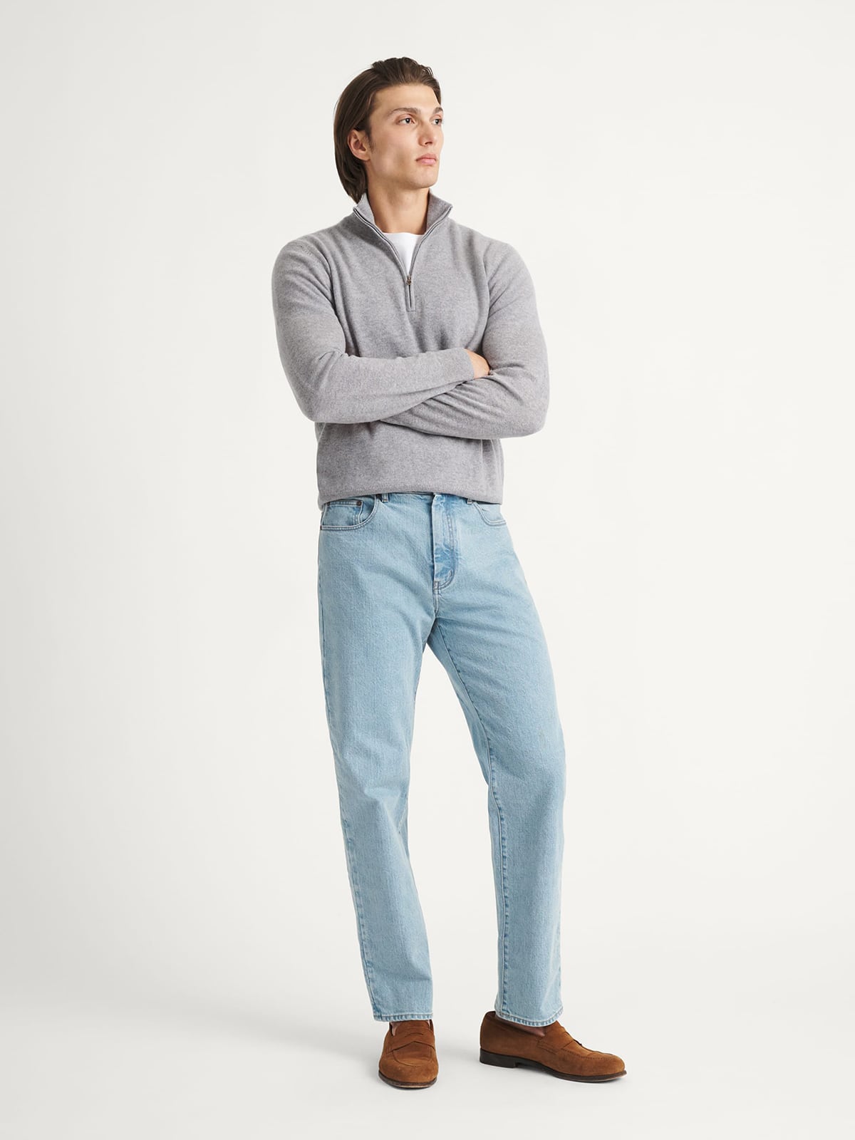 Light Grey Scottish Cashmere Half-Zip Sweater - Proper Cloth