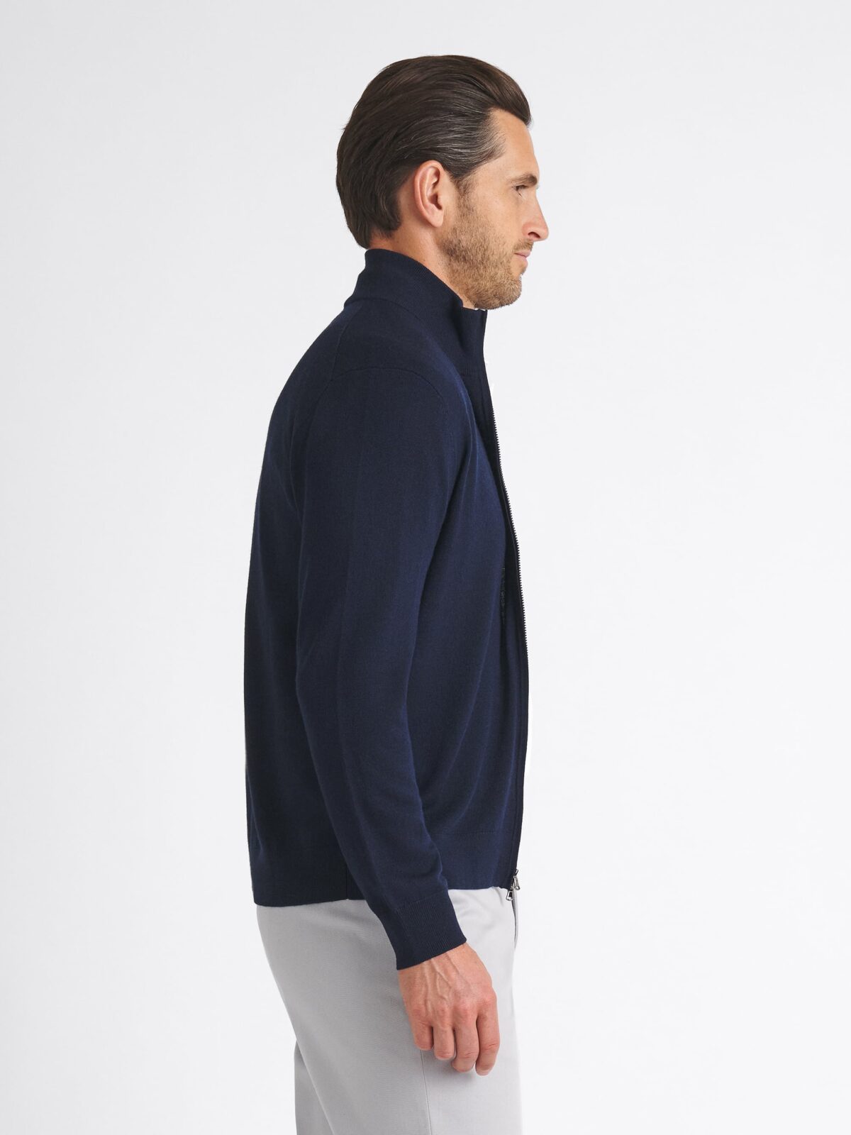 Navy Merino and Silk Full-Zip Sweater - Proper Cloth