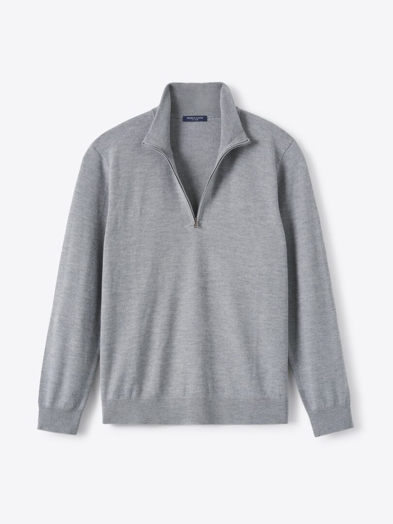 Men’s Light Grey Merino and Silk Half-Zip Sweater Thumb