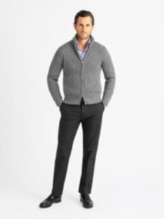 Grey Merino Wool Full-Zip Sweater | Proper Cloth