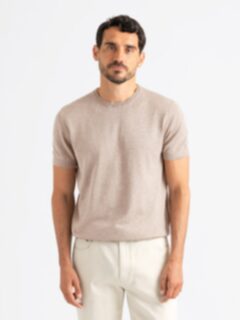 Taupe Cotton and Cashmere Knit T-Shirt - Proper Cloth