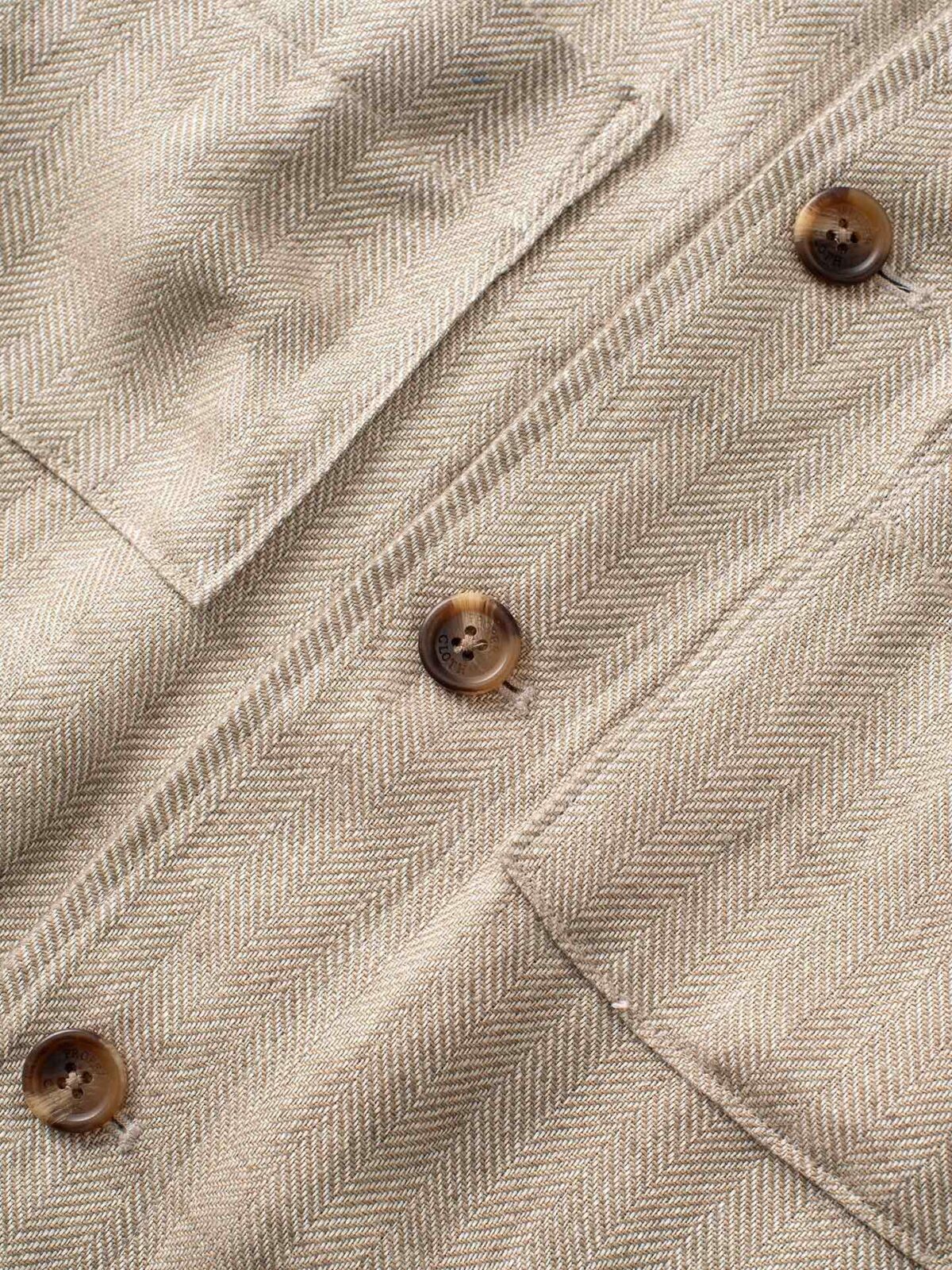 Beige Herringbone Linen Shirt Jacket