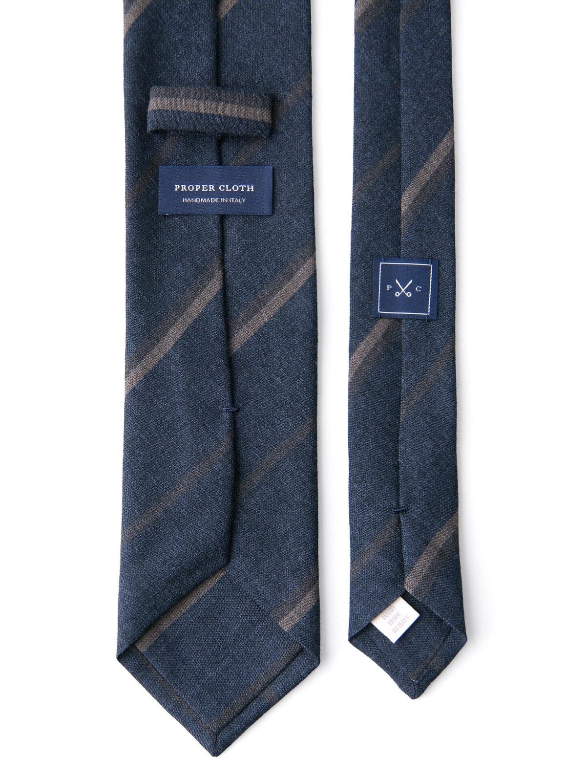 Navy and Brown Striped Wool Tie
