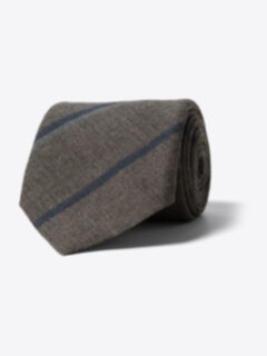 Taupe and Navy Striped Wool Tie Product Thumbnail 1