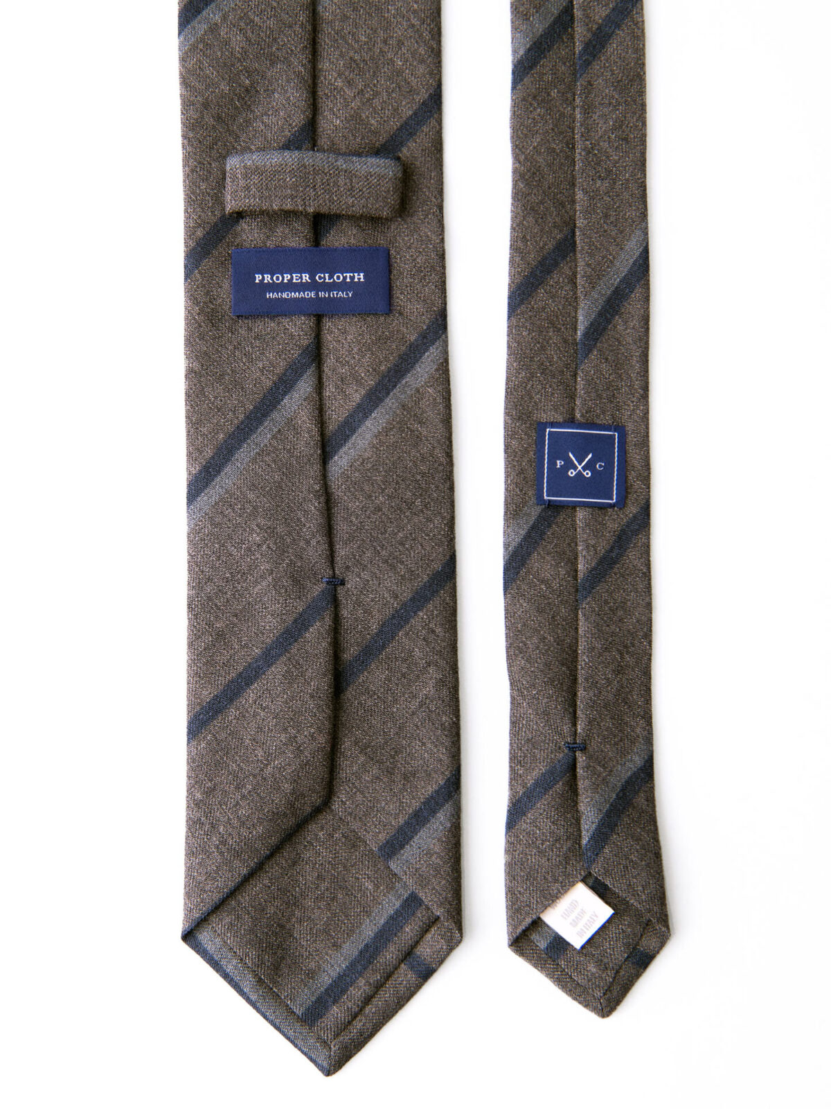 Taupe and Navy Striped Wool Tie