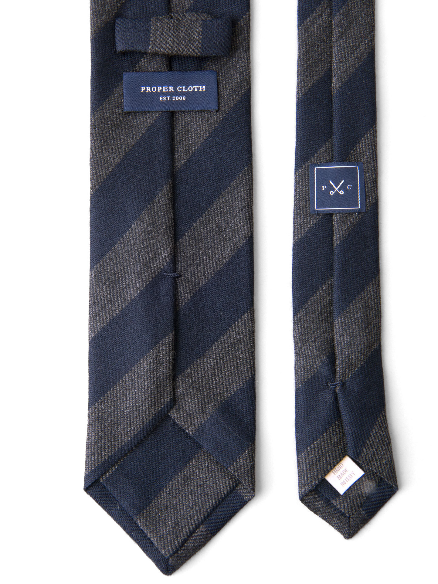 Navy and Charcoal Striped Wool Tie by Proper Cloth