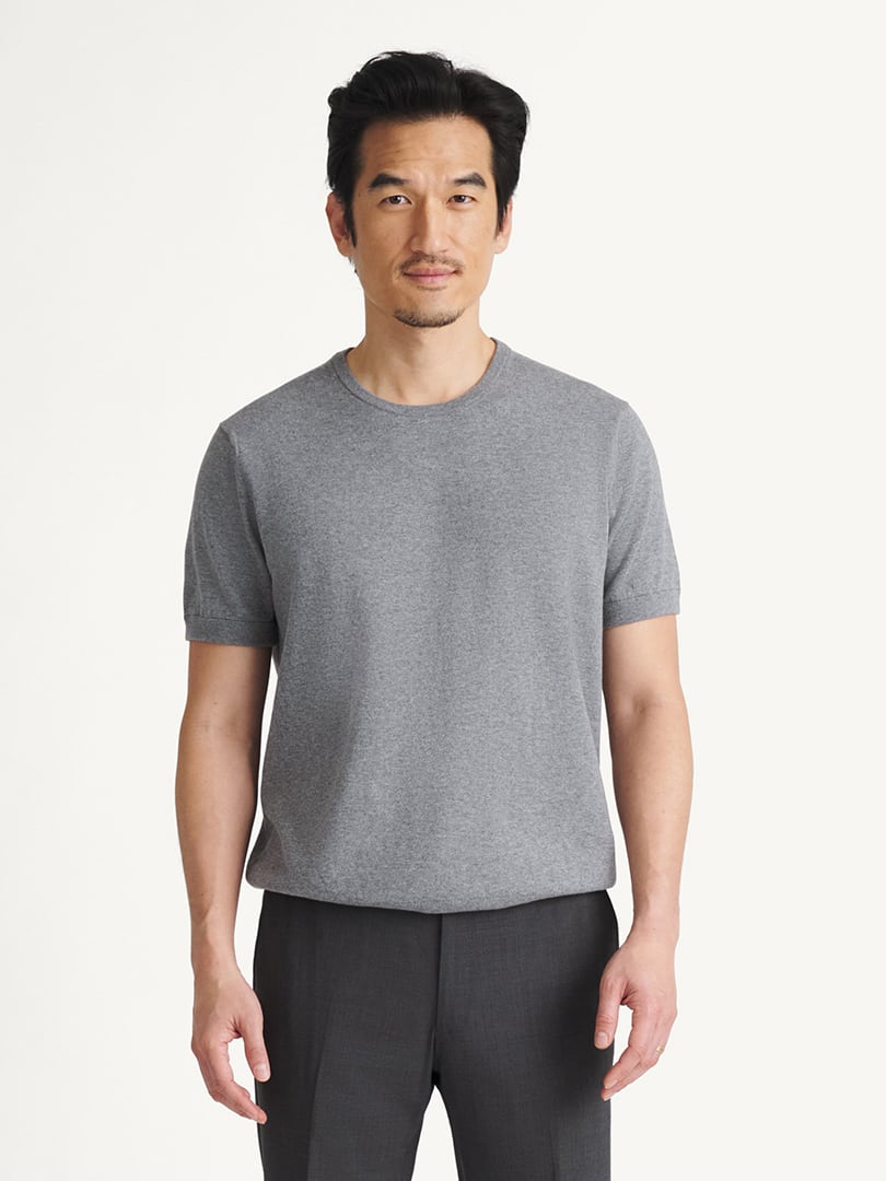 Grey Cotton and Cashmere Knit T-Shirt Thumb Detail
