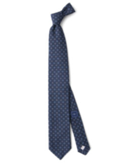 Navy and Light Blue Foulard Wool Tie Product Thumbnail 3