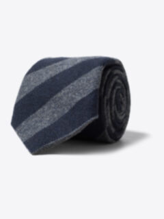 Grey and Navy Striped Cashmere Tie Product Thumbnail 1