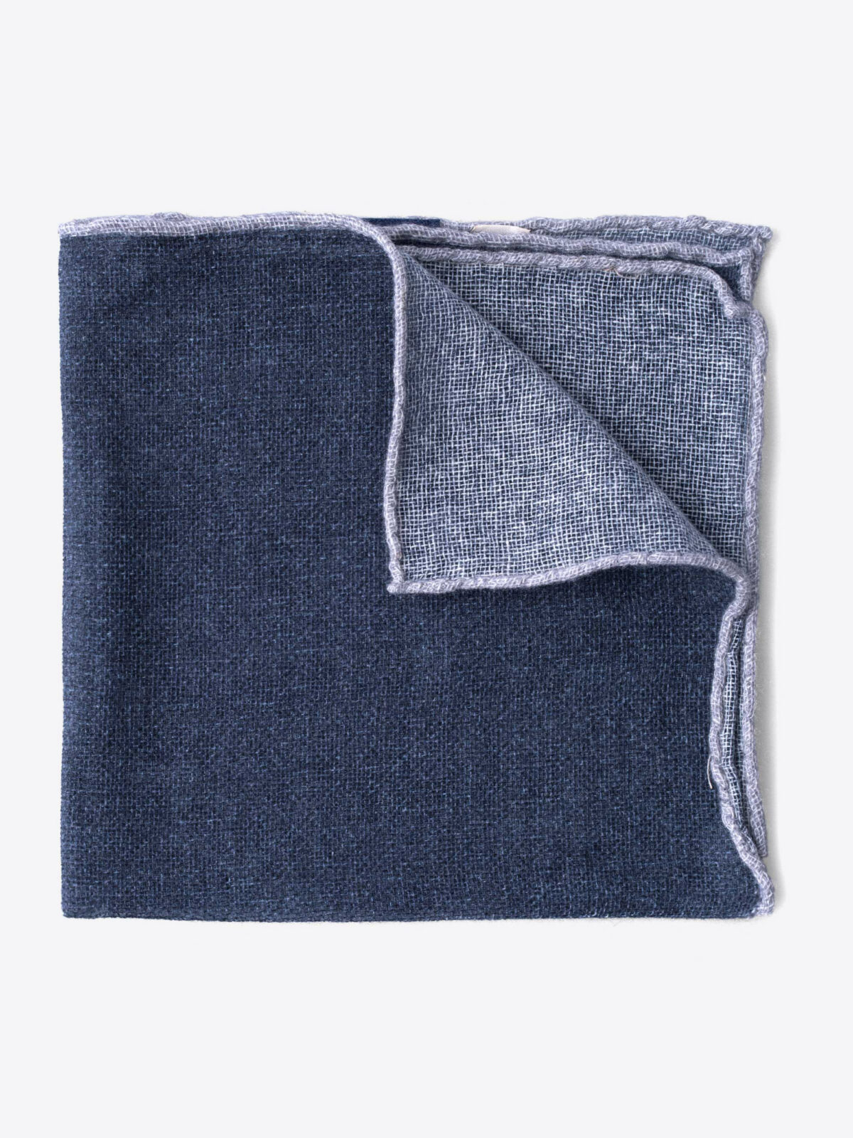 Grey Tipped Navy Cashmere Pocket Square