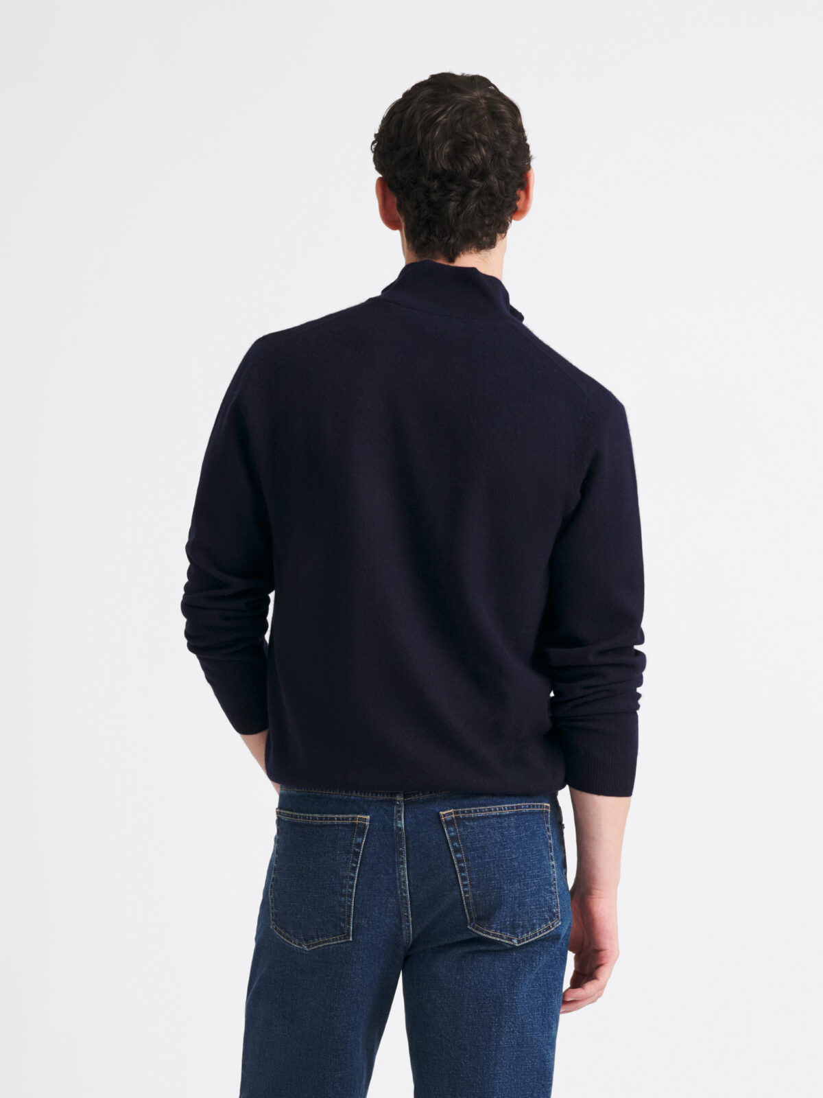 Navy Scottish Cashmere Half-Zip Sweater - Proper Cloth