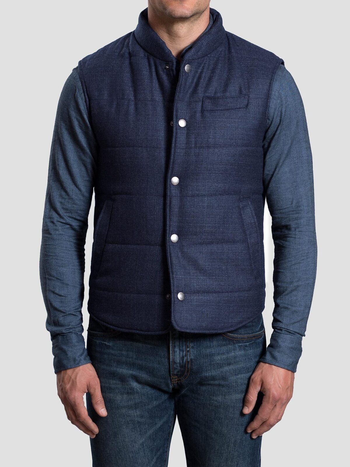 Cortina I Navy Textured Flannel Snap Vest