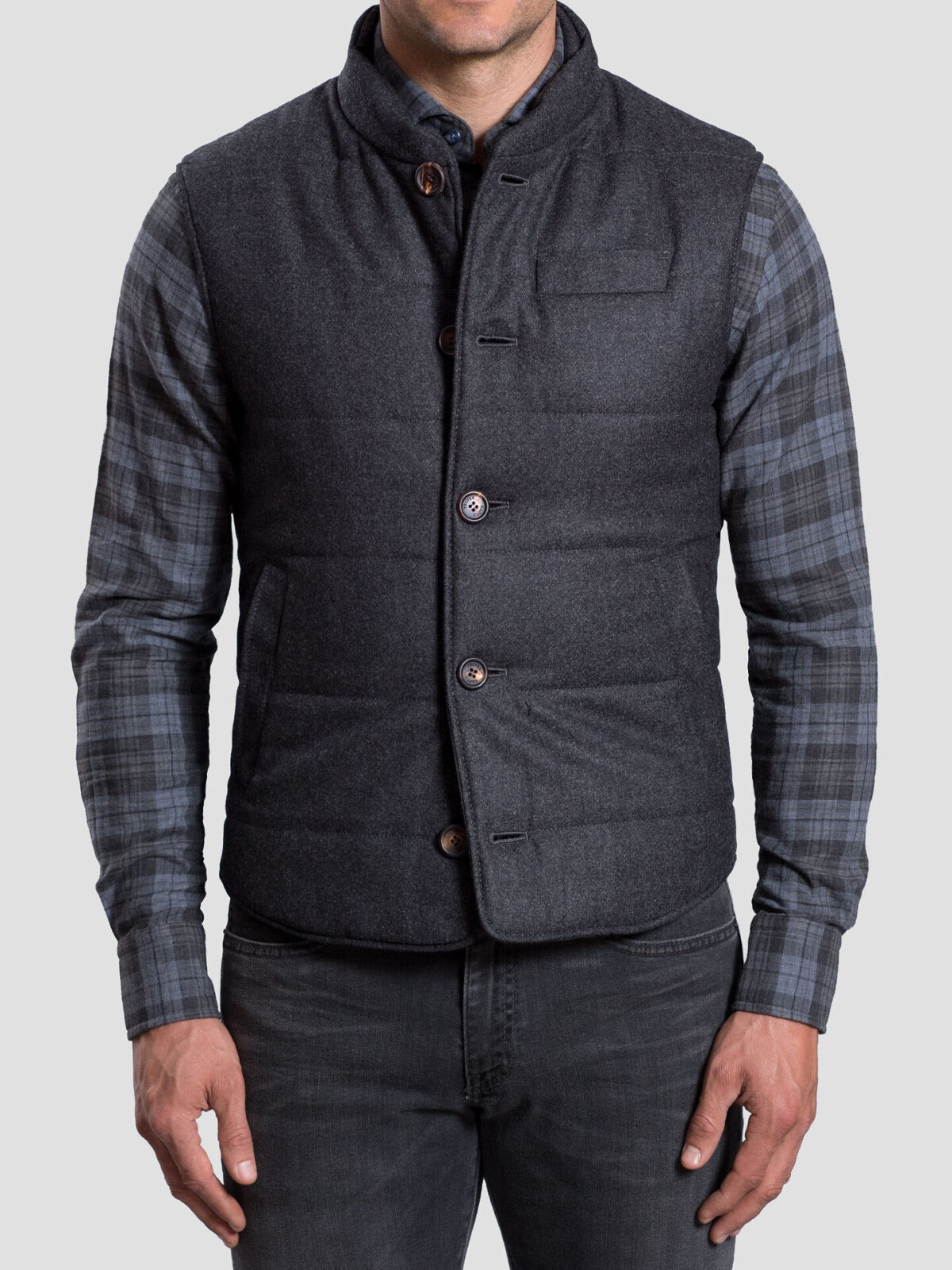 Cortina I Charcoal Flannel Button Vest