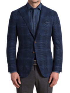 Hudson Navy and Blue Check Textured Wool Jacket Product Thumbnail 2