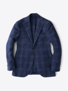 Hudson Navy and Blue Check Textured Wool Jacket Product Thumbnail 1
