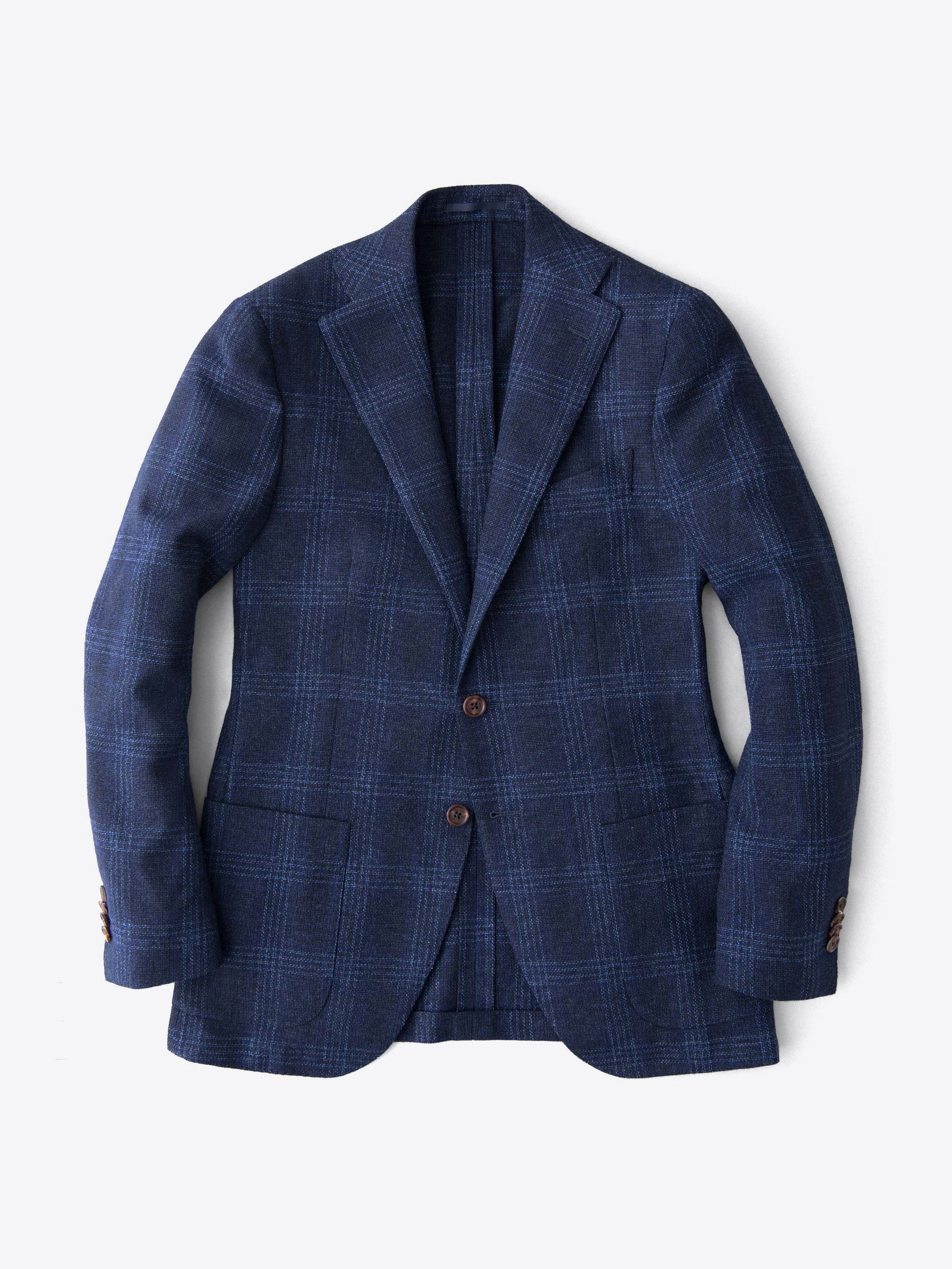 Zoom Image of Hudson Navy and Blue Check Textured Wool Jacket