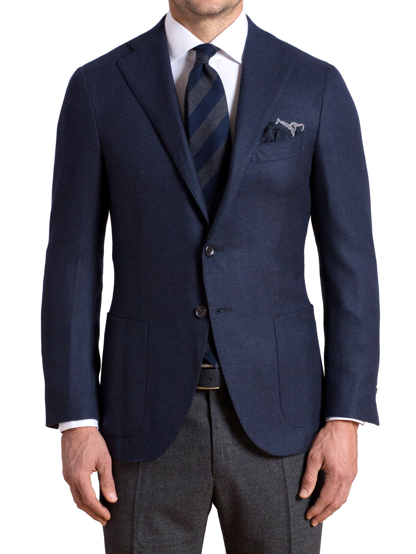 Hudson Navy Wool and Cashmere Flannel Hopsack Jacket by Proper Cloth