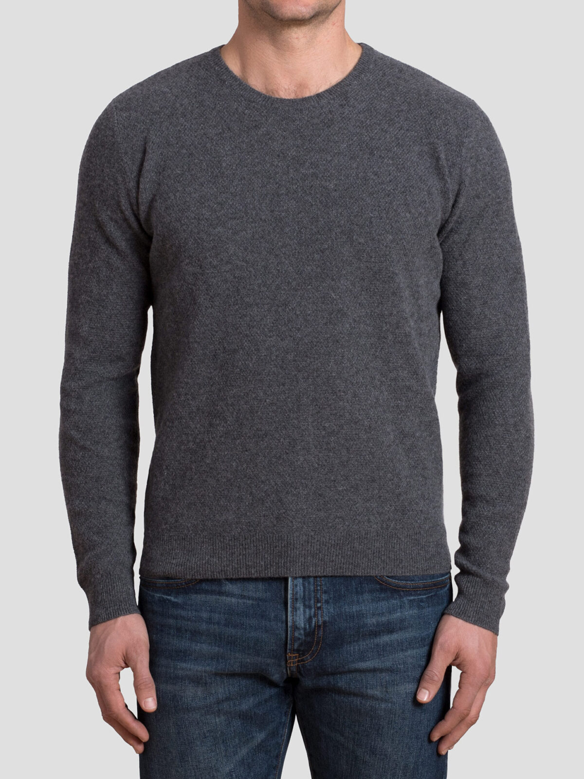 Grey Cobble Stitch Cashmere Crewneck Sweater