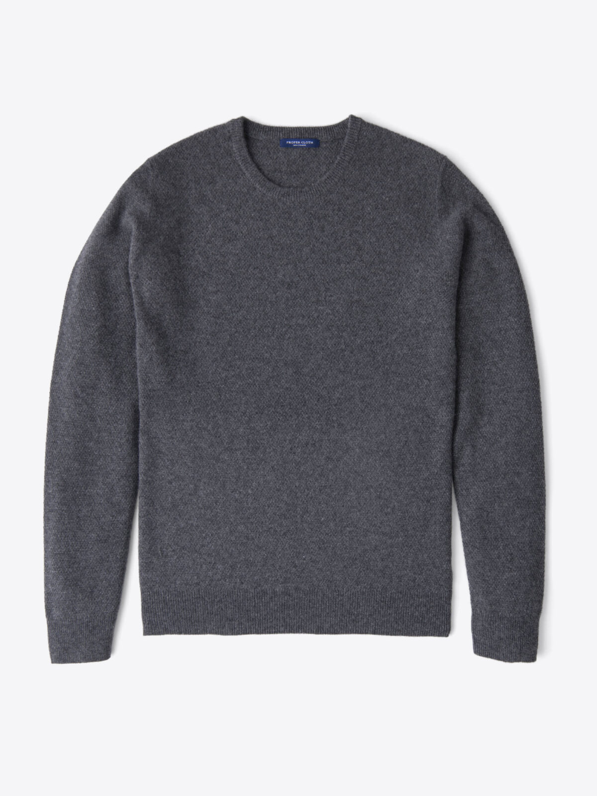 Grey Cobble Stitch Cashmere Crewneck Sweater