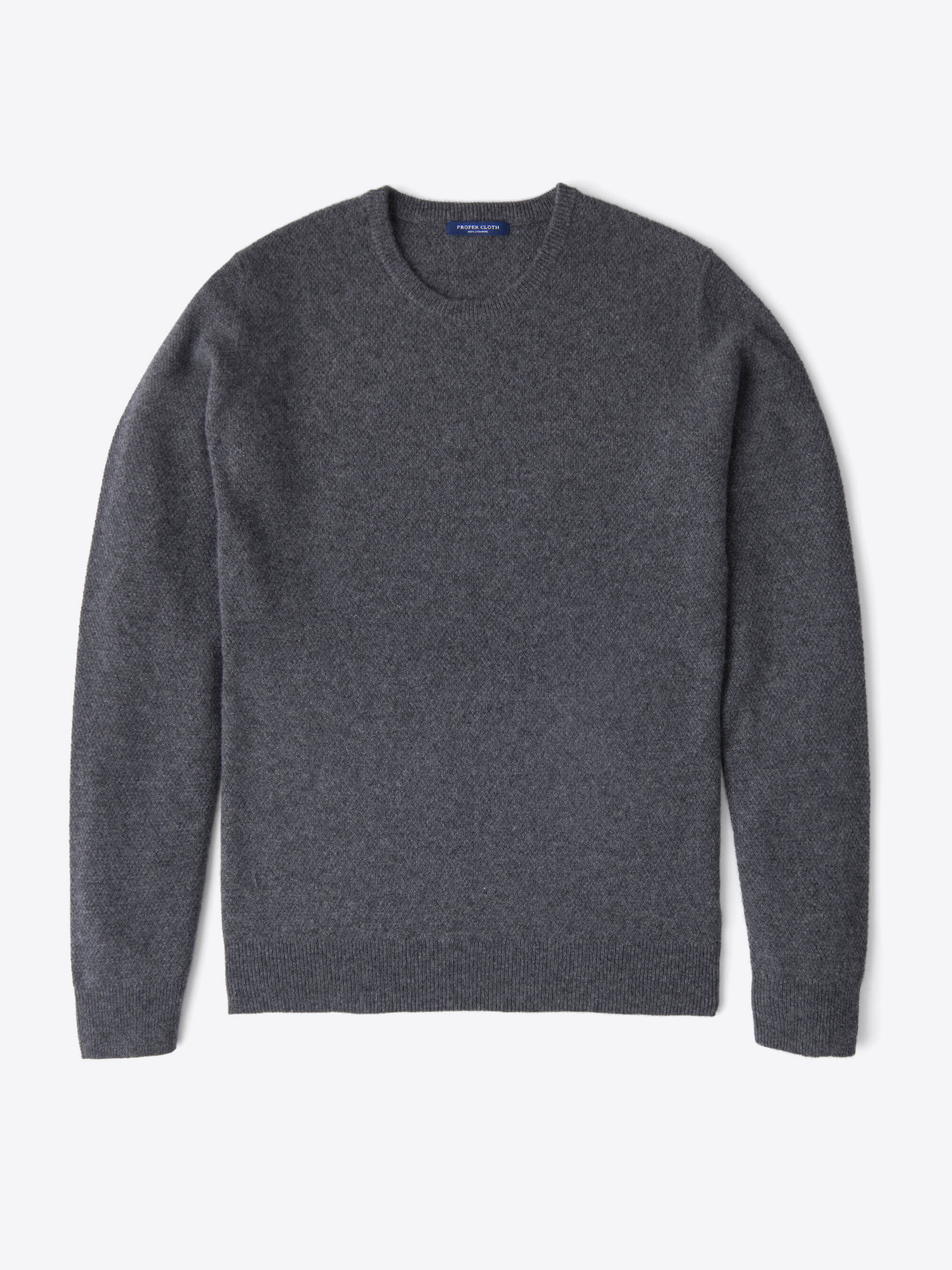 Zoom Image of Grey Cobble Stitch Cashmere Crewneck Sweater