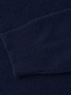 Navy Cobble Stitch Cashmere Crewneck Sweater Product Thumbnail 4