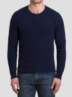 Navy Cobble Stitch Cashmere Crewneck Sweater Product Thumbnail 5
