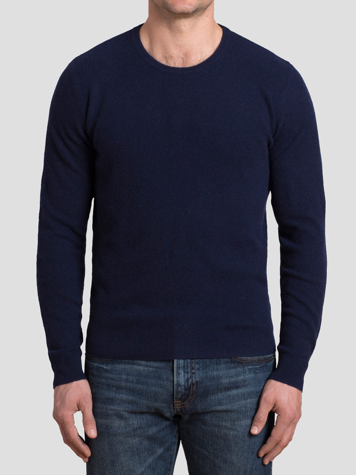 Navy Cobble Stitch Cashmere Crewneck Sweater