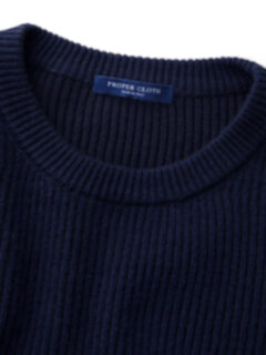 Navy Ribbed Cotton and Cashmere Crewneck Sweater Product Thumbnail 2