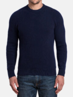 Navy Ribbed Cotton and Cashmere Crewneck Sweater Product Thumbnail 5