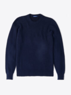 Navy Ribbed Cotton and Cashmere Crewneck Sweater Product Thumbnail 1