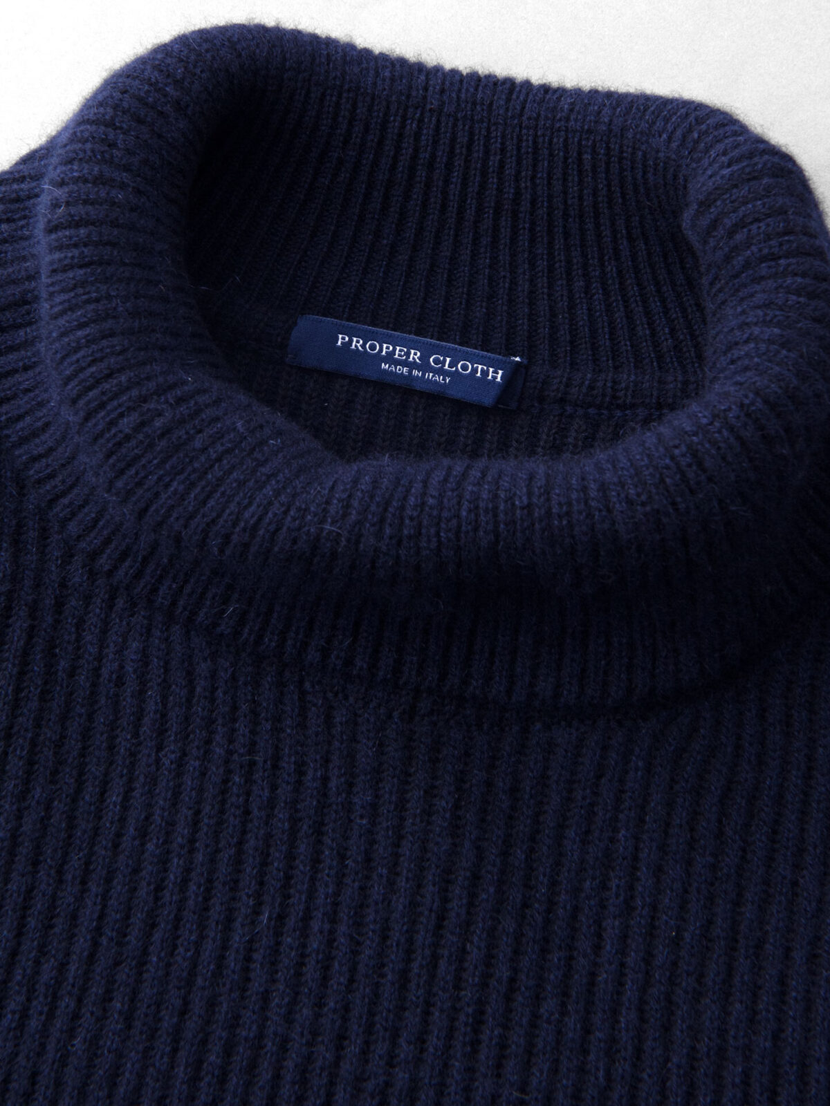 Navy Ribbed Cotton and Cashmere Rollneck Sweater