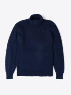 Navy Ribbed Cotton and Cashmere Rollneck Sweater Product Thumbnail 1