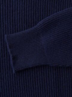 Navy Ribbed Cotton and Cashmere Rollneck Sweater Product Thumbnail 3