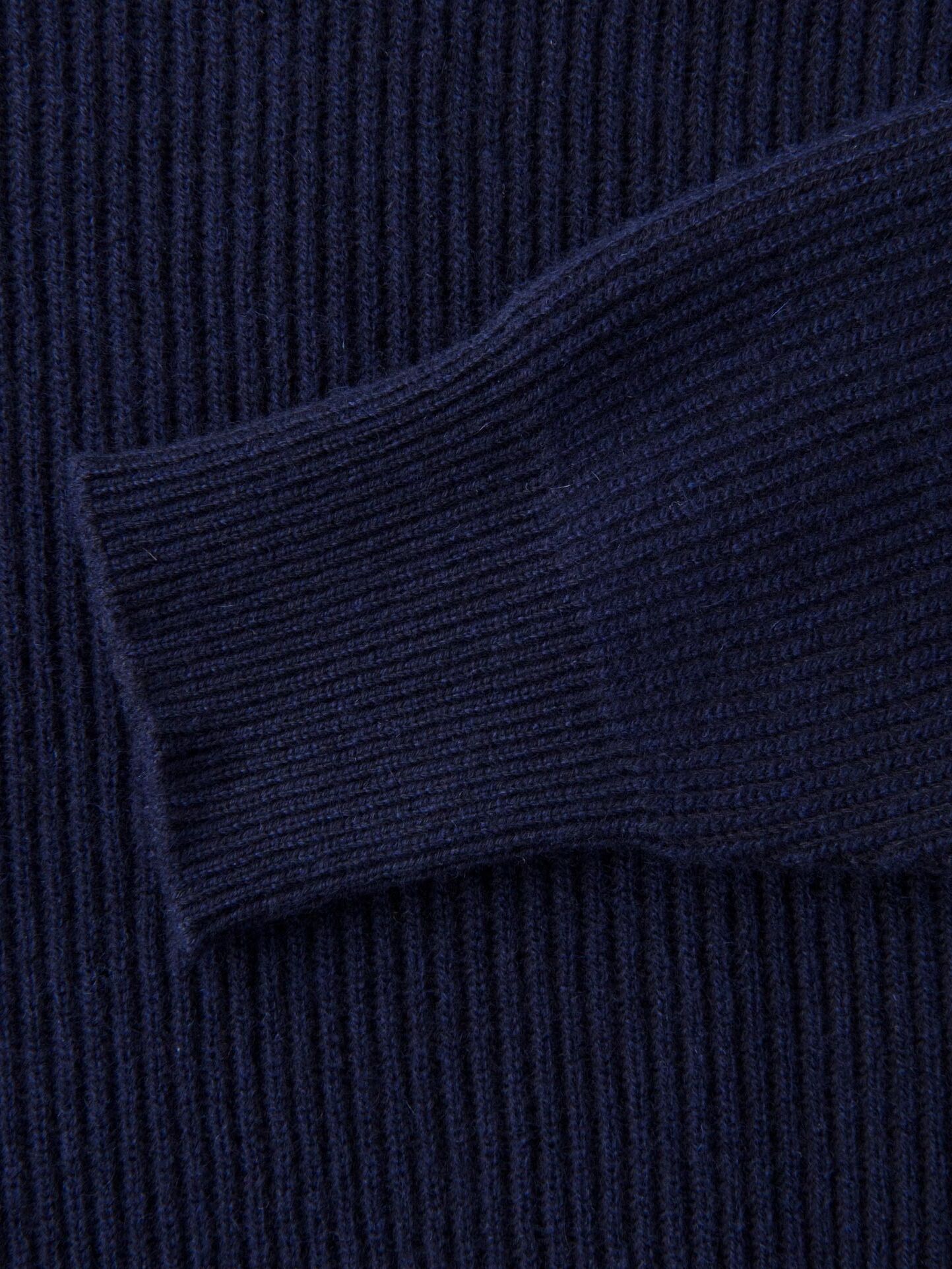 Navy Ribbed Cotton and Cashmere Rollneck Sweater by Proper Cloth