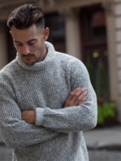 Black and Off White Wool Blend Rollneck Sweater Product Thumbnail 6