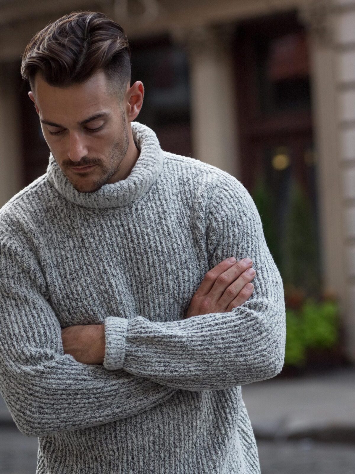 Black and Off White Wool Blend Rollneck Sweater