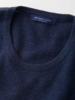Navy Melange Cashmere Crewneck Sweater Product Thumbnail 4