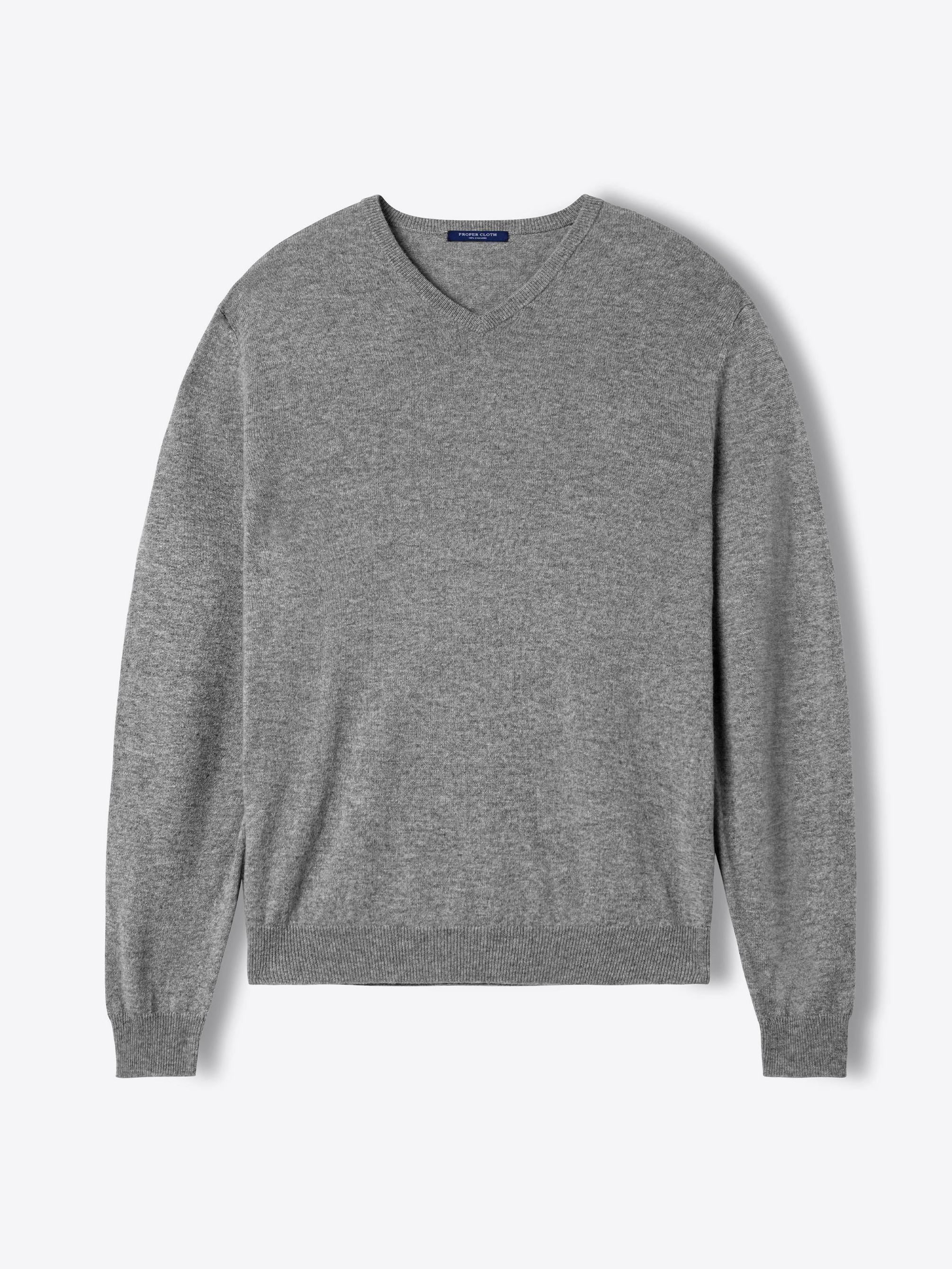 Zoom Image of Grey Cashmere V-Neck Sweater