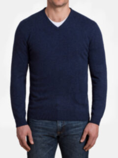 Navy Melange Cashmere V-Neck Sweater Product Thumbnail 3