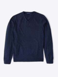Navy Melange Cashmere V-Neck Sweater Product Thumbnail 1