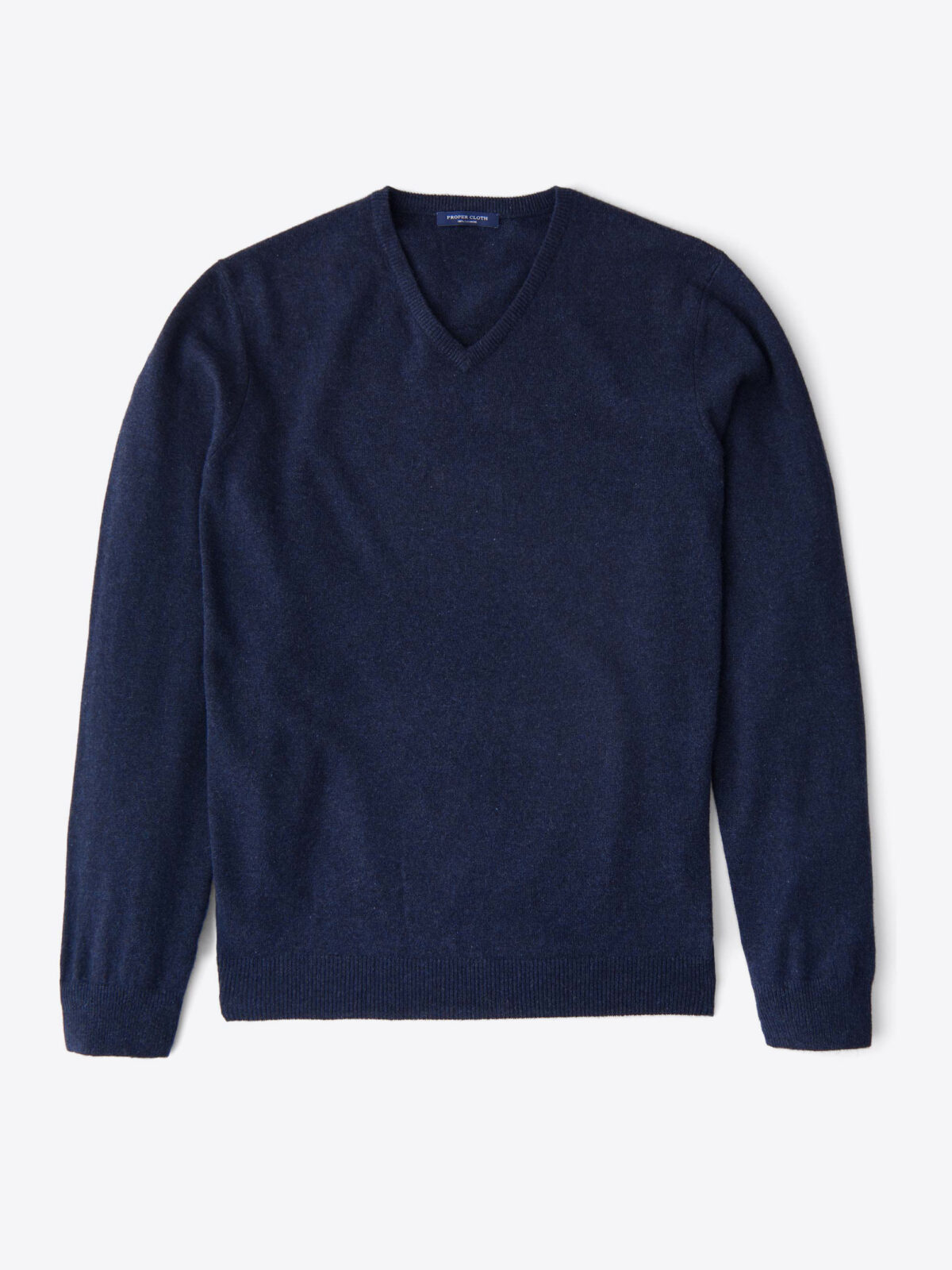 Navy Melange Cashmere V-Neck Sweater