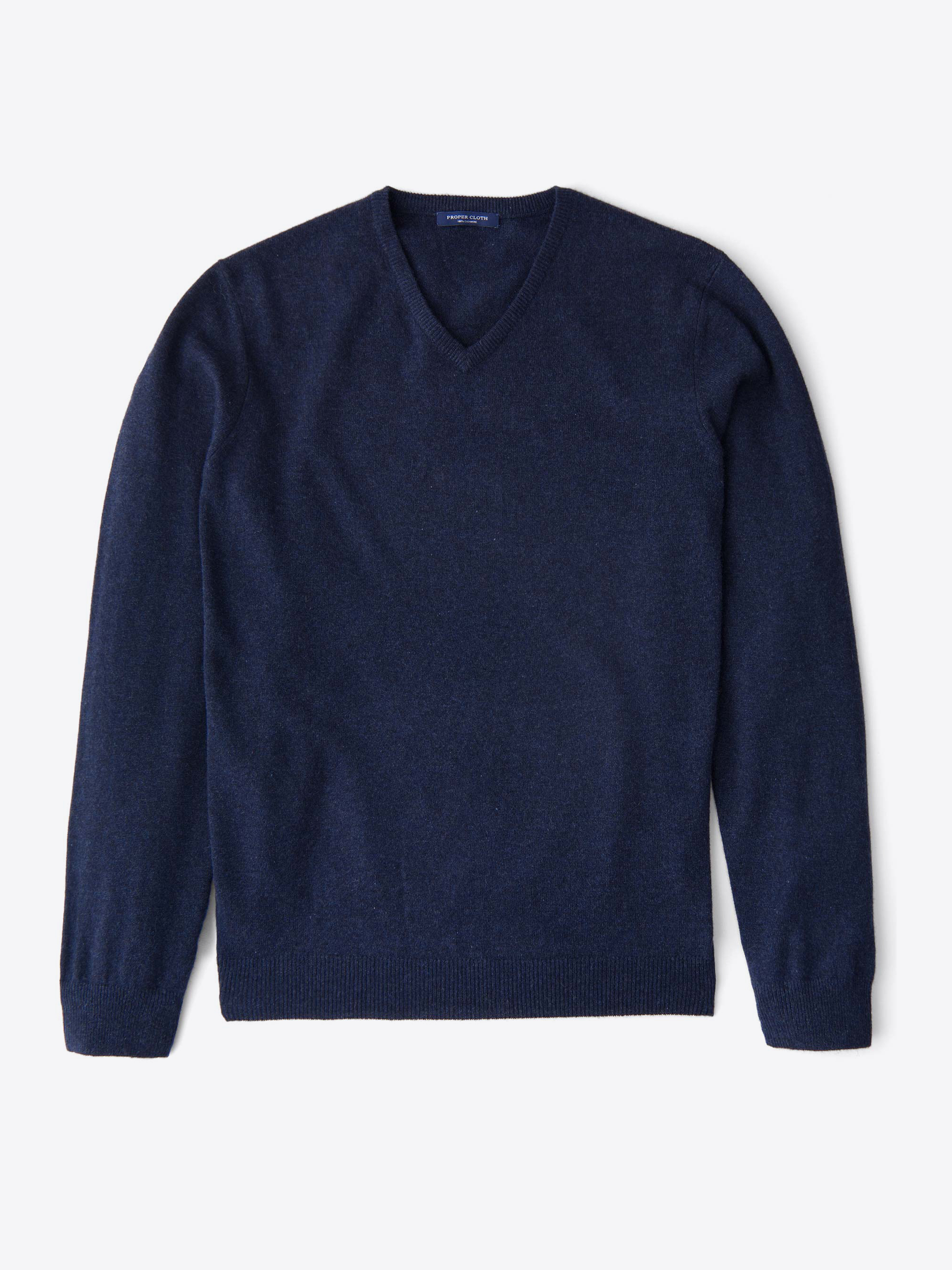 Zoom Image of Navy Melange Cashmere V-Neck Sweater
