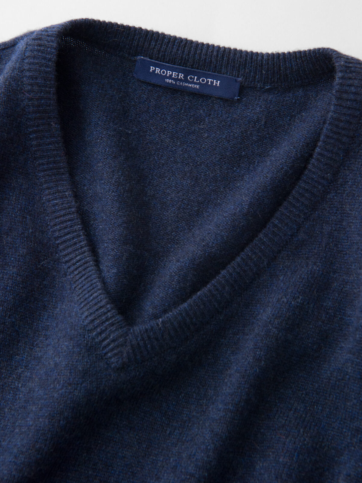 Navy Melange Cashmere V-Neck Sweater