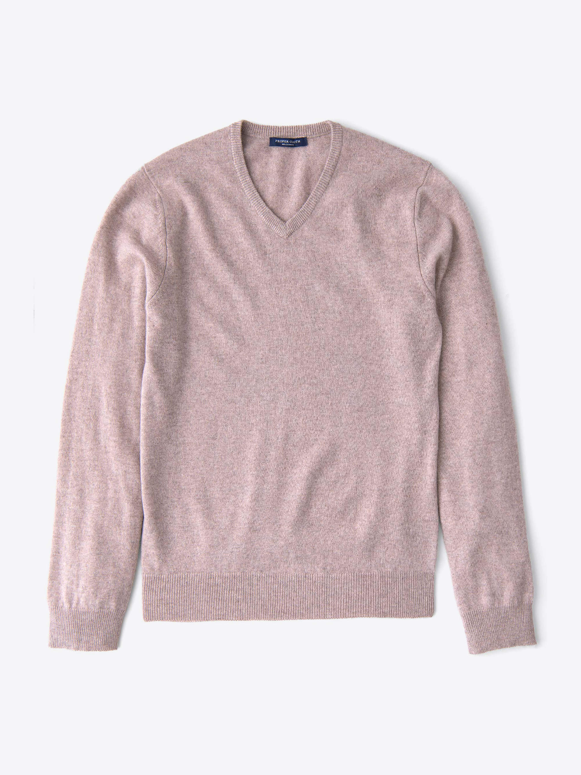 Zoom Image of Beige Cashmere V-Neck Sweater