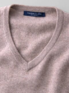 Beige Cashmere V-Neck Sweater Product Thumbnail 4