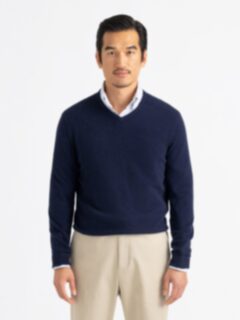 Navy Cashmere V-Neck Sweater Product Thumbnail 1